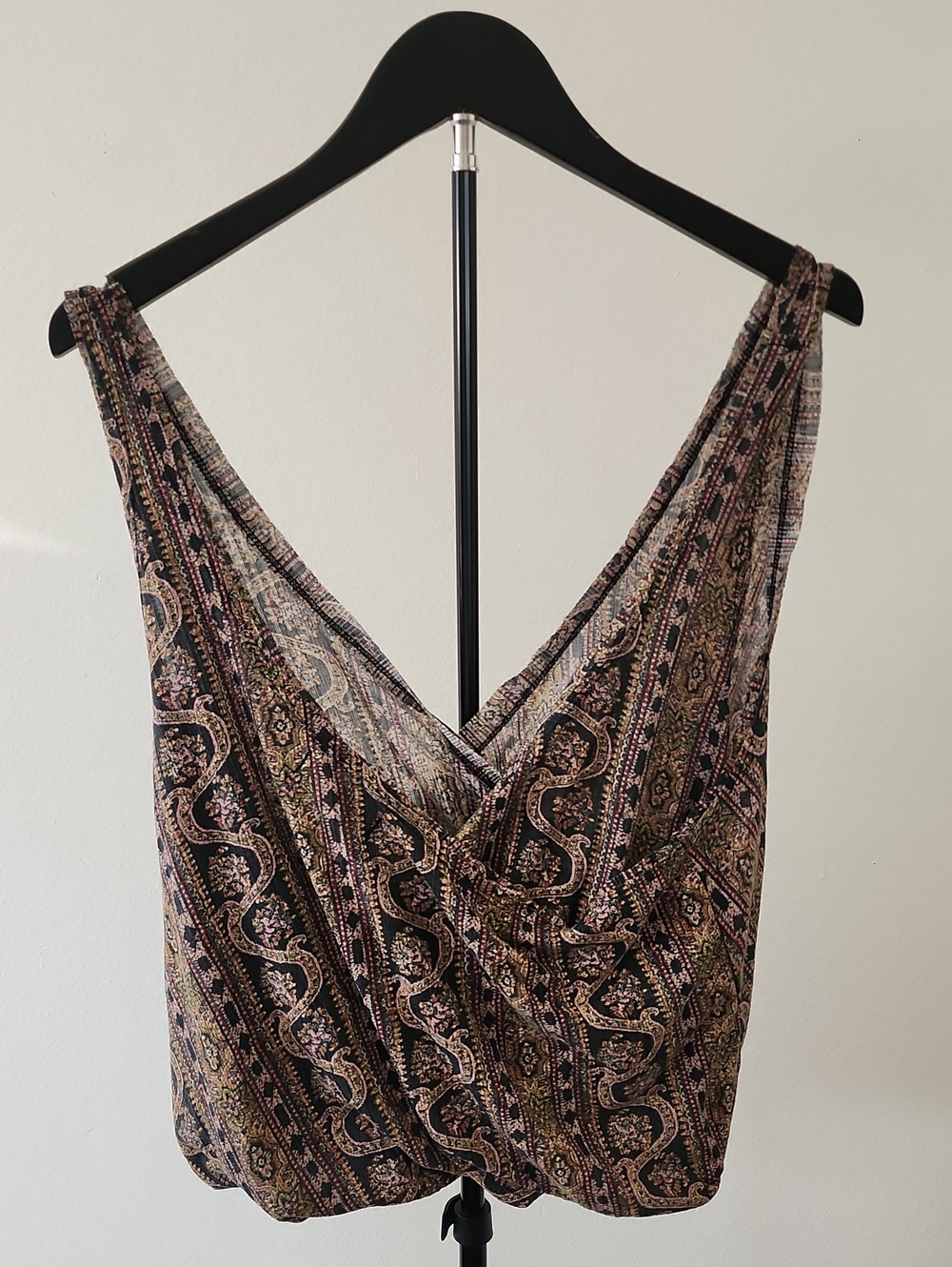 NWT Free People Paisley Draped Cowl Neck Boho Tank Top M
